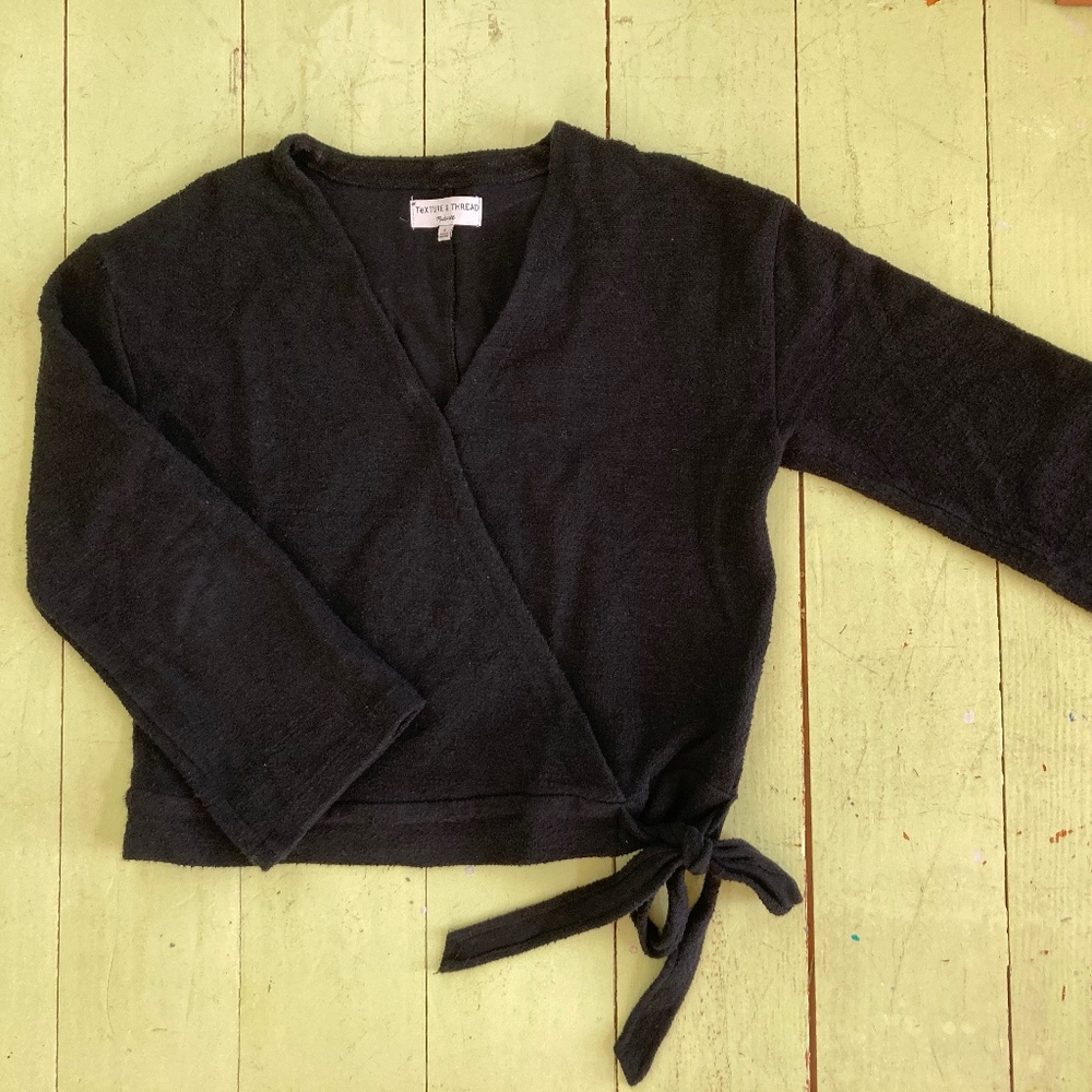 Madewell Wrap Side-tie Sweater, black, size S